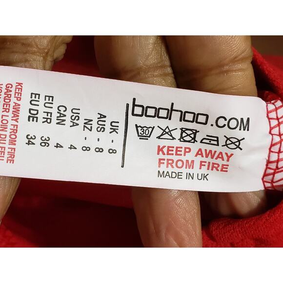 Boohoo Skater Dress Women's 4 Red Bust Detail Blouson Sleeve Crew Neck Pullover - Picture 6 of 13